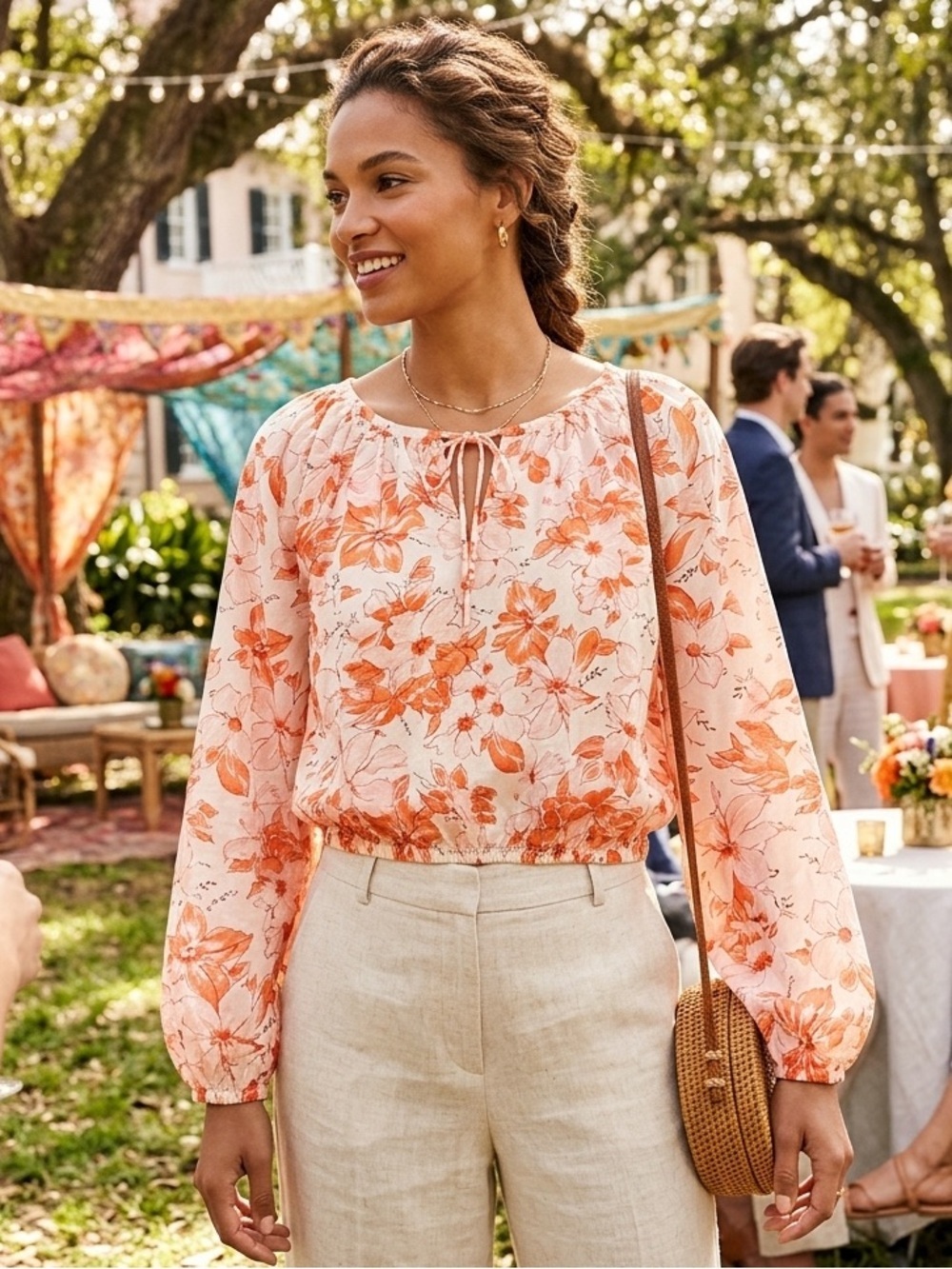 J. Crew Floral Peach & Orange Top ($135)